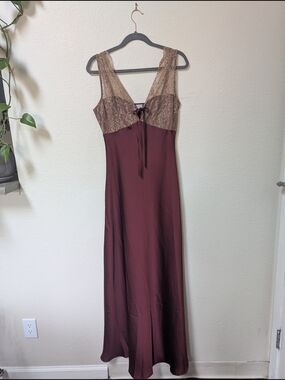 Windsor Burgundy Maxi Dress with Beige Lace